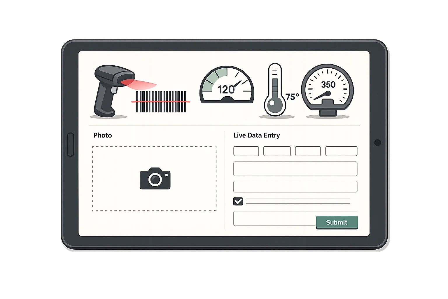 Real-time production data capture on mobile device with barcode scanning integration