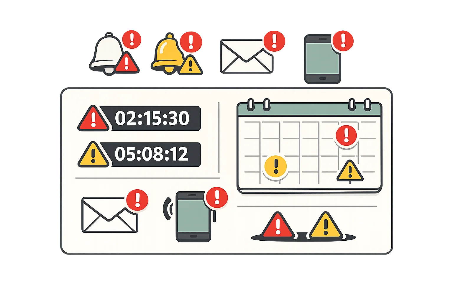 Real-time expiration alerts dashboard with notification bells, calendar view, and countdown timers