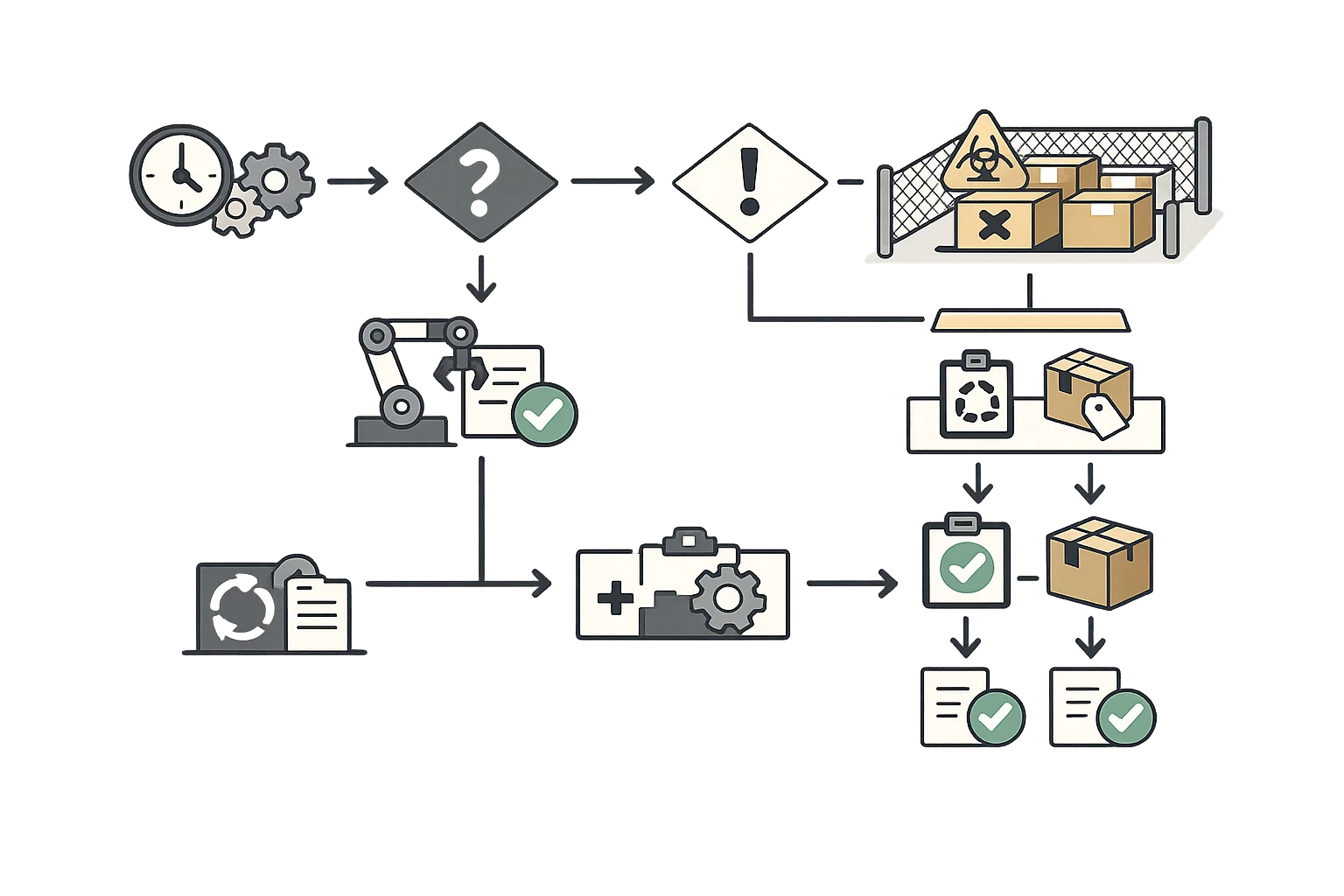 Automated expiration workflows diagram showing quarantine, reorder triggers, and disposition workflows