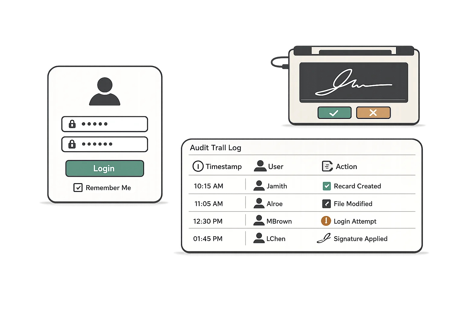 21 CFR Part 11 electronic records compliance dashboard showing secure authentication, electronic signatures, and tamper-evident audit trails